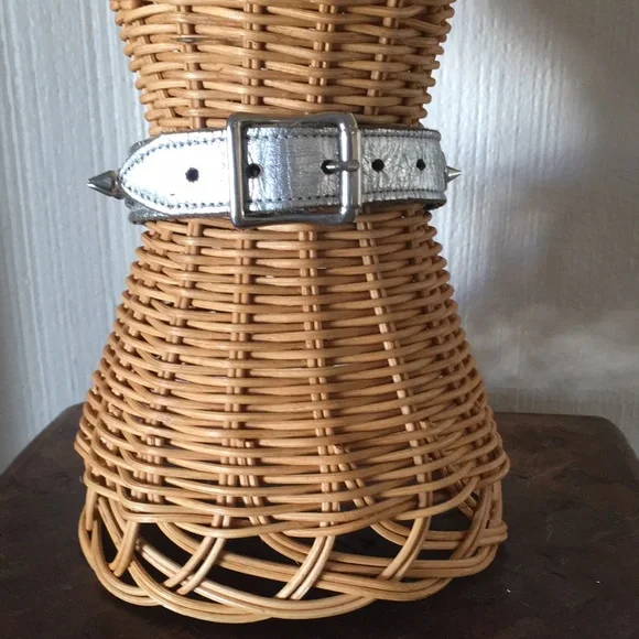 Silver spiked leather lead collar costume Fetish Halloween GoGo Dancer - Picture 6 of 12